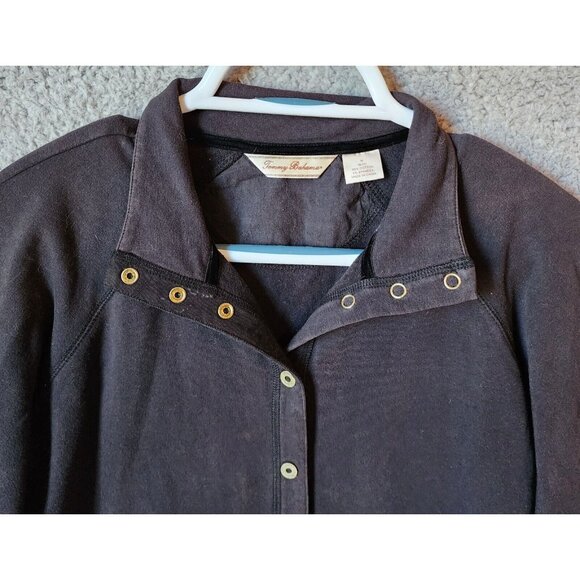 Tommy Bahama Women's 3/4 Sleeve Collared Snap Button Front Sweatshirt Black Sz M - Picture 2 of 13